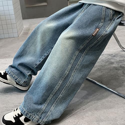 Boys Baggy Wide Leg Jeans Straight Patchwork Elastic Waist Retro Streetwear Denim Pants Kids Loose Fit Trousers3