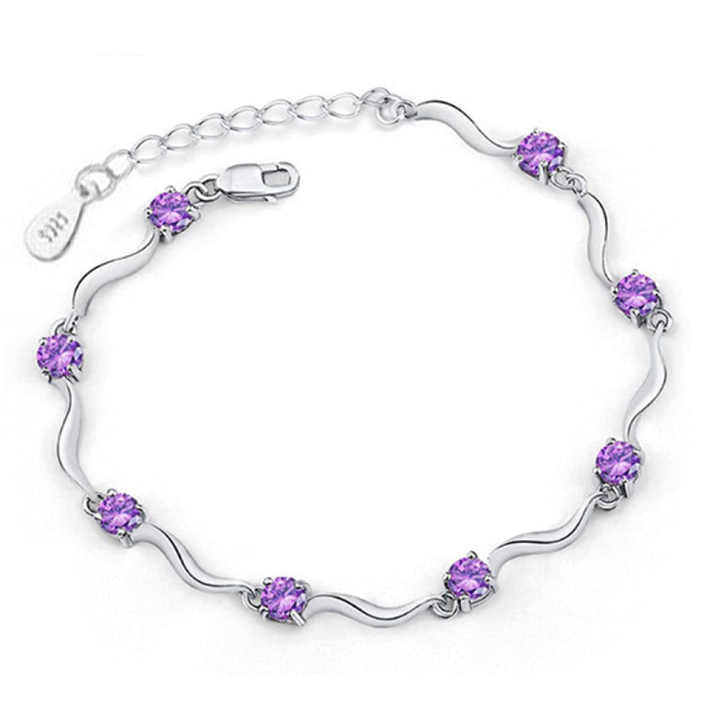 Braccialetti a catena con polsino in argento sterling moda, Bracciale in argento sterling 925 da donna con braccialetto in ametista mosaico Bracciale da donna squisito Gioielli in argento sterling Reg