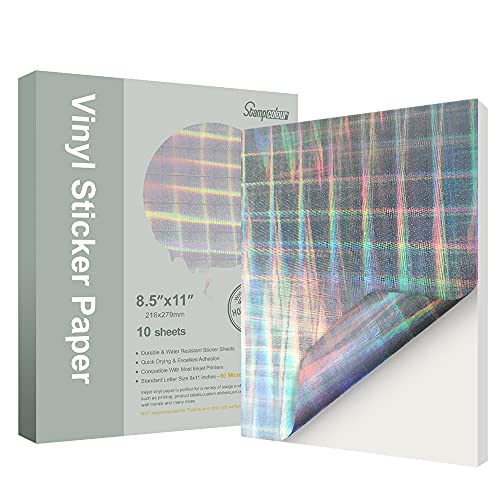 Rainbow Printable Vinyl Sticker Paper 10 Sheets Holographic Waterproof Decal Paper,Self-Adhesive Labels Crafts,Dries Quickly Tear Resistant-For Any Epson Hp Canon Sawgrass Inkjet Printer #TOP14