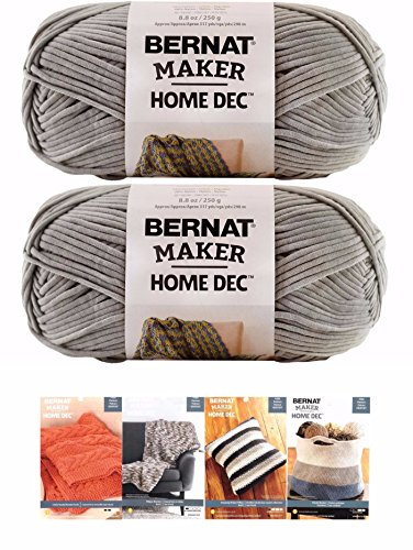 Bernat Maker Home Dec Corded Yarn Bundle 2 Skeins with 4 Patterns 8.8 Ounce Each Skein (Clay)