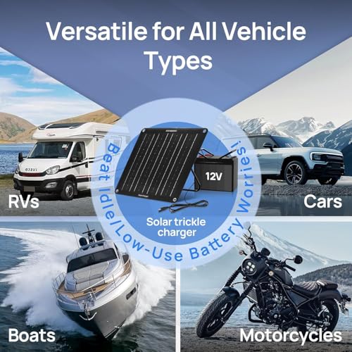 ECO-WORTHY Upgrade 10W Solar Car Battery Trickle Charger & Maintainer, Waterproof 12V Solar Panel OBD2 Charger Kit with Portable Stand for Car, Automotive, Motorcycle, Motorhome, Trailer, Snowmobile