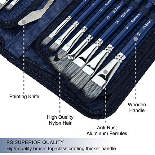 Artist Paint Brush Set - Vikewe 16 Different Sizes Paint Brushes With Oil Painting Knife And Sponge, Suitable For Acrylic, Watercolor, Oil And Gouache Painting, Perfect For Artists Kids - Blue #TOP2