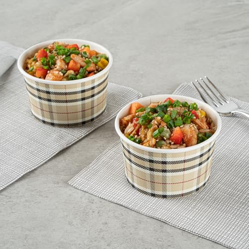 Image of Restaurantware Coppetta 5 Ounce Dessert Cups, 50 Disposable Ice Cream Cups - Lids Sold Separately, Sturdy, Plaid Paper FroYo Bowls, For Hot And Cold Foods, Perfect For Gelato Or Mousse (Pack of 2)