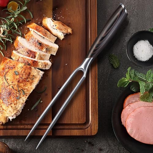 image for HOSHANHO Meat Fork 7 Inch, Razor Sharp Double-Prong Carving Fork for M