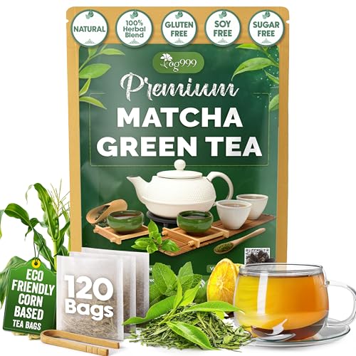 Image of TOG999, Premium Matcha Green Tea Bags | 120 Count | Blend of Sencha, Green Tea, Spearmint & Orange Slices - Refreshing Flavor, Naturally Vibrant, No Gluten. Vegan.