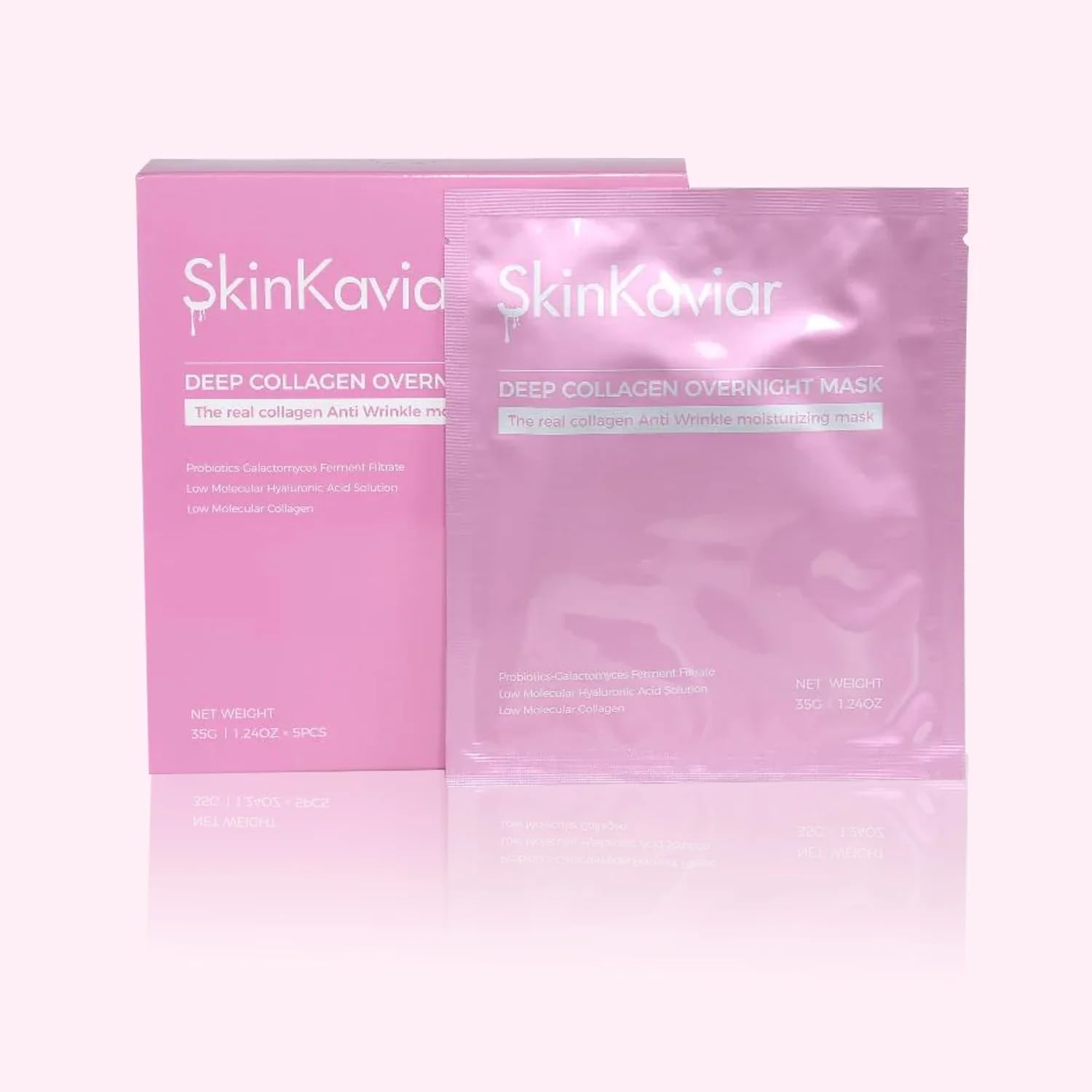 Skin Kaviar Bio-Collagen Real Deep Mask - Hydrating Overnight Hydrogel Mask, Pore Minimizing Elasticity Improvement (35g x 5)