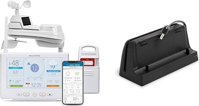 AcuRite Iris Weather Station with HD Direct-to-Wi-Fi Display, Power Supply Base, Lightning Sensor, Indoor/Outdoor Temperature, Humidity, Wind Speed/Direction, Rain Gauge, and Barometer