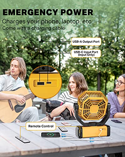 Image of Portable Rechargeable Fan 70Hrs 20000mAh 9-Inch with Auto Oscillating /Remote /Timer /LED Light, Camping Fan for Tent, Travel, Worksite, Poweroutage, Strong Hurricane, Cordless Fan, Battery Operated Fans