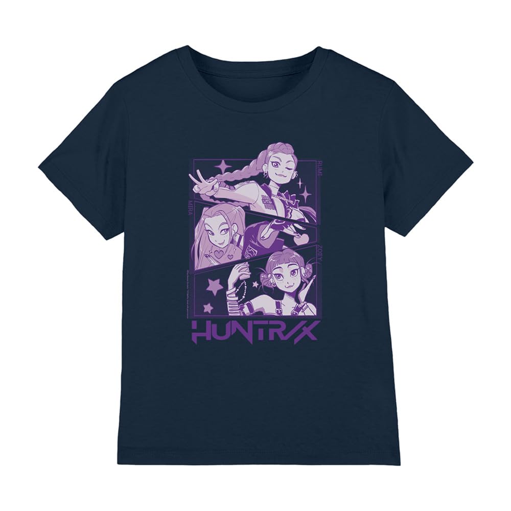 Kpop Demon Hunters Navy K-Pop Demon Hunters - Huntrix Huntr/X Manga Panels Trio Kids T Shirt, 12-13