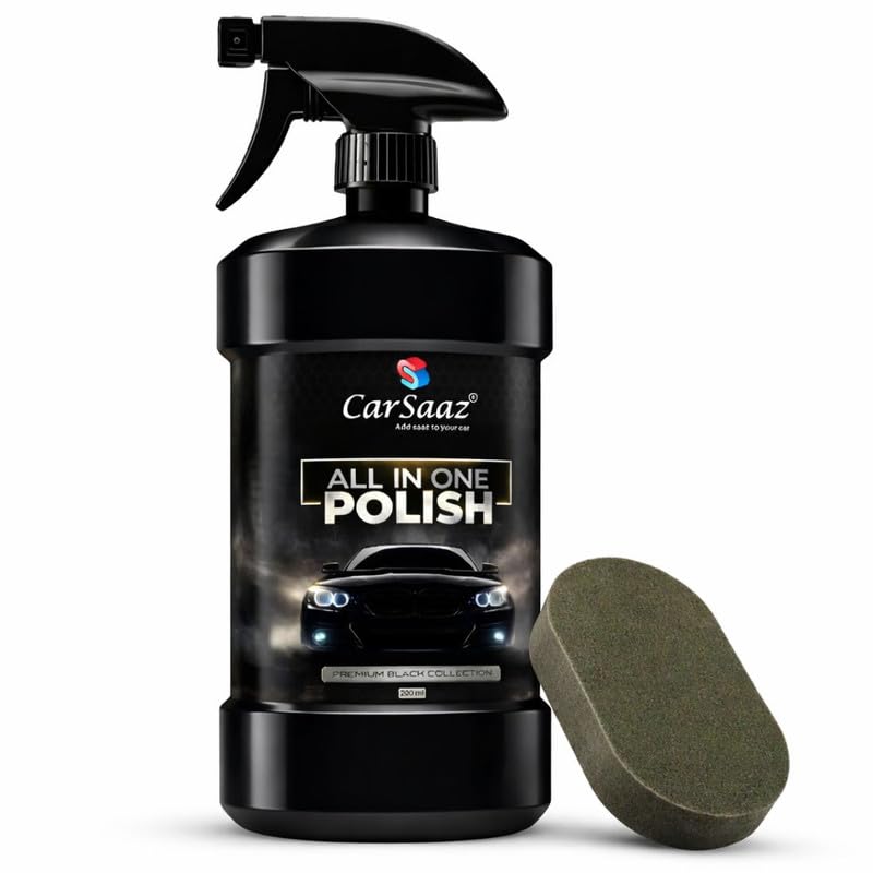 Image of CAR SAAZ Premium All-in-One Car Polish Spray 200ml - Deep Gloss Shine, UV Protection & Long-Lasting Finish | Multi-Surface Car Care Solution with Sponge Applicator