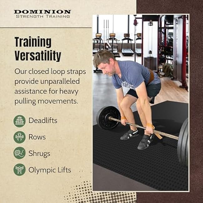 Closed Loop Lifting Straps, Premium Top Grain Vegetable Tanned Leather - Ultimate Grip Assistance for Heavy Pulls and Weightlifting