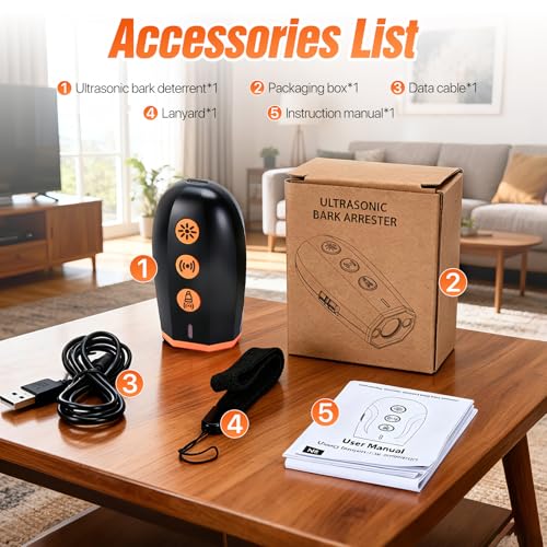RoserRose Anti Bell Gerät Hunde, Antibell Ultraschall Gerät, Wiederaufladbar Ultraschall Hundeabwehr mit Frequenze Taschenlampe, Hundegebell Stoppen Für kleine & große Hunde Innen & Außen
