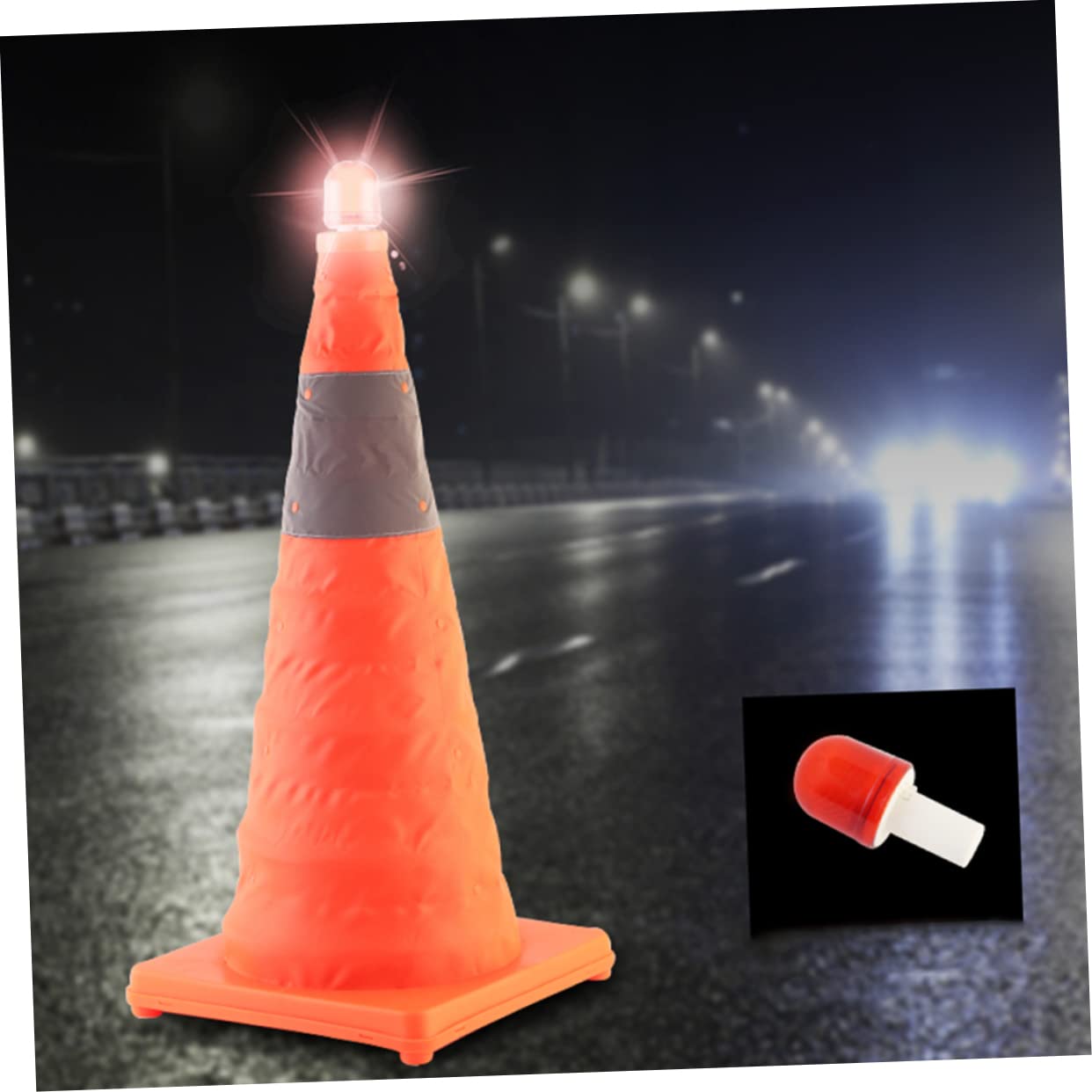 Cône de Chantier Pliable Réfléchissant avec Lampe LED, Orange
