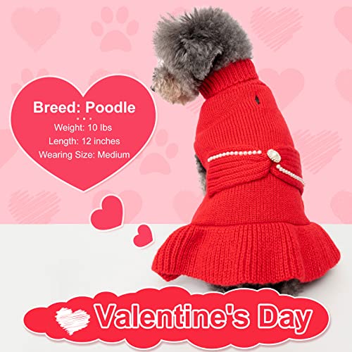 Cyeollo Valentine's Day Dog Sweater Dress Turtleneck Doggie Sweaters Pullover Knitted With Bowtie Warm Winter Dog Clothes For Dogs #TOP1