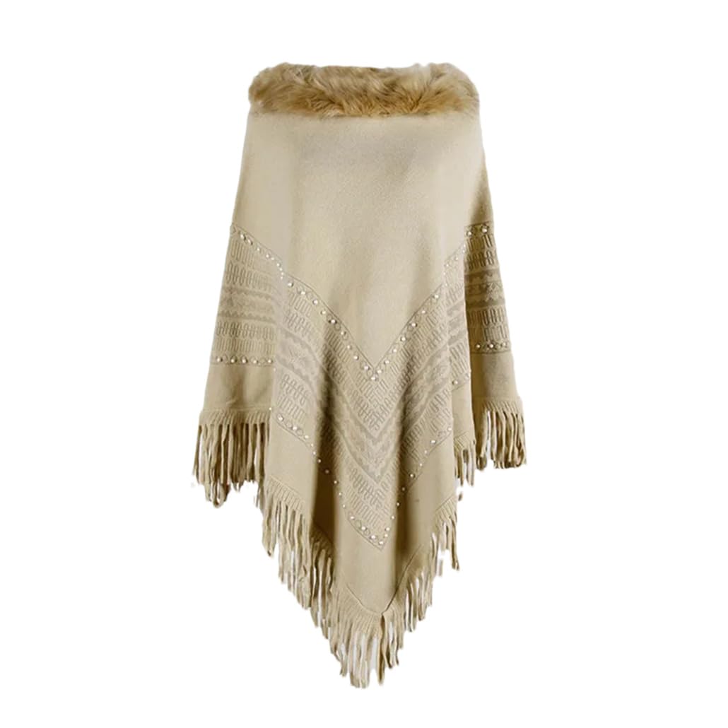 Dninmim Capas de otoño e invierno para mujer, chal, cuello de lana, cuentas de uñas, suéter con borlas, ponchos, capa sólida