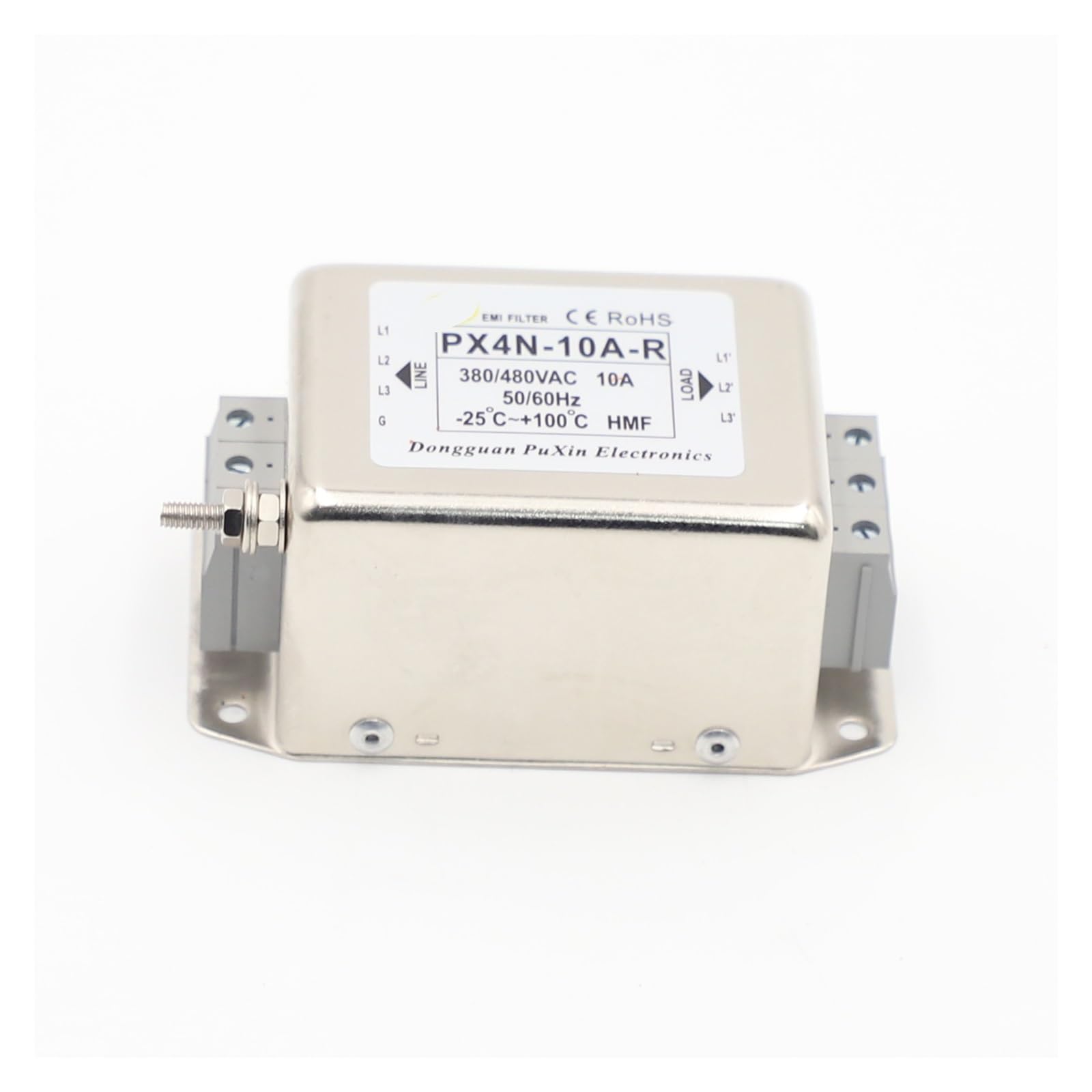 Filtro de potencia trifásico PX4N-10A-R con bloque de terminales de precisión para cuadros