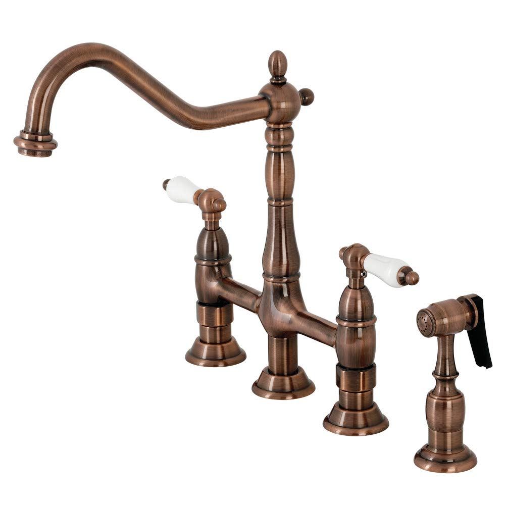 Kingston Brass KS127PLBSAC Heritage Bridge Mutfak Bataryası, Antik Bakır
