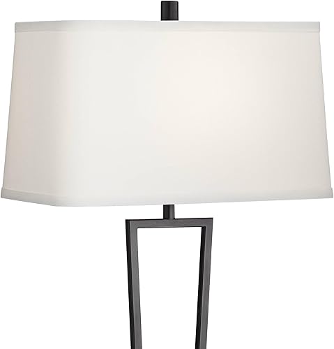 Miniatura 3 de 360 Lighting Cole - Juego de 2 lámparas de mesa minimalistas modernas de 27 pulgadas de alto con puertos de carga USB, pantalla rectangular de metal