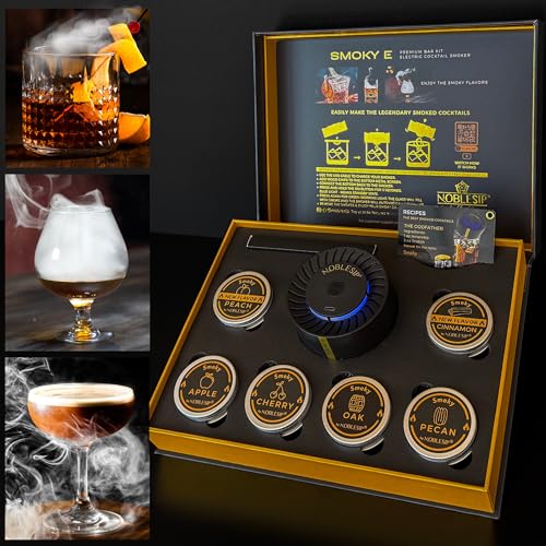 NOBLESIP New Whiskey & Cocktails Smoker Electric Kit. Innovative Automatic Smoking no Torch Needed. Easily Make Aromatic Smoked Old Fashioned. New Bourbon Home bar Gift