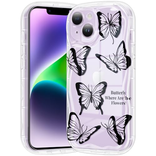 Coque iPhone 14 papillon noir transparente et antichoc pour femme