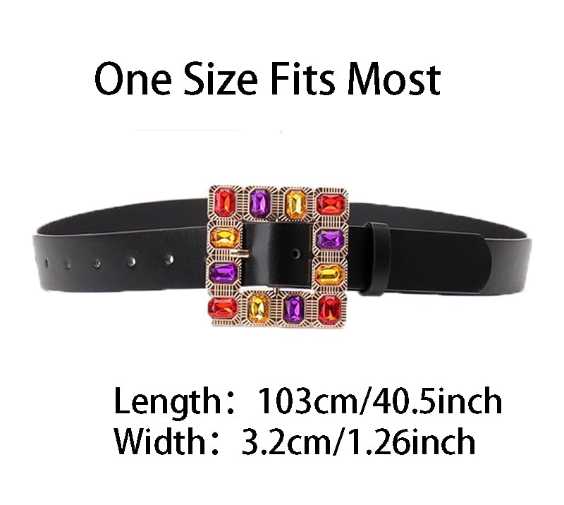Women's Colorful Rhinestone Square Buckle Leather Belt for Jeans Dresses Pants2