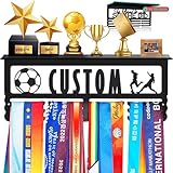 Personalized Medal Holder with Name Soccer Custom Trophy Shelf and Hanger Display Rack for Awards Ribbons Metal Sports Race Plaques for Wall Display for Athlete Boy Girl Kid (Soccer6)