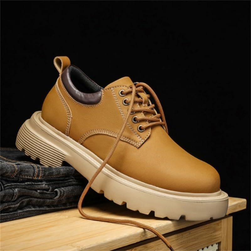 Men's Heightening Rubber Shoes Casual work Shoes Round Heel Versatile Comfortable Breathable Non-slip Lace-up Low-top Outdoor Oxford Shoes for Men(Gray,9.5)4