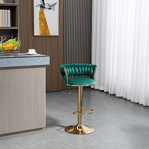 Kakotito 360° Velvet Swivel Bar Stools With Low Back & Footrest, Adjustable Counter Barstools, Gold Bar Stool (1 Barstool, Emerald) #TOP3