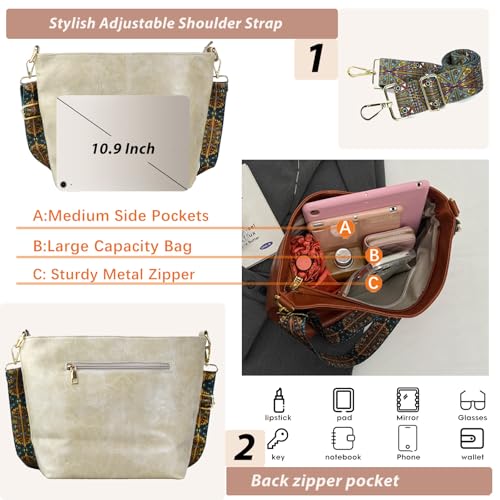 Image of Hobo Bags Vegan Leather Crossbody Bag Guitar Strap Shoulder Purses with Zipper Handbags for Women