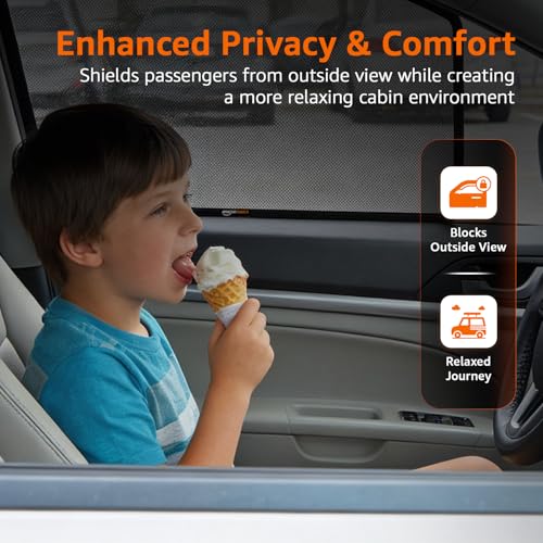 Image of Amazon Basics Side Window Sun Shade for Maruti Suzuki Grand Vitara (2022 Onwards) - Front Half Cut + Rear Zipper | Custom-Fit Magnetic Car Curtains | Black | Pack of 4 Pcs | Cotton Mesh
