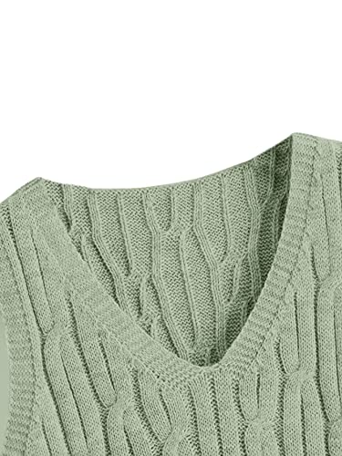 Romwe Women's Cable Knit Crop Sweater Vest Preppy Style Sleeveless V Neck Knitwear Tank Tops Mint Green L #TOP2