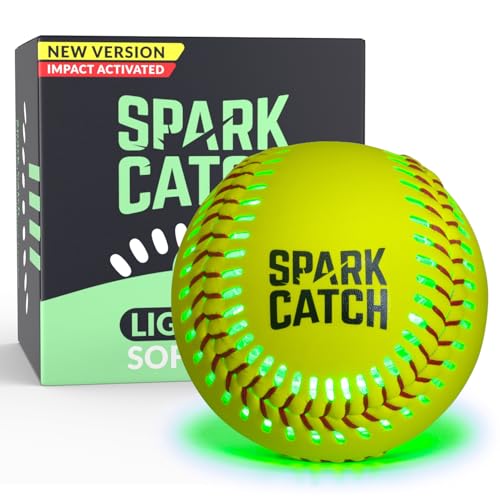 SPARK CATCH Light Up Softball 12 Glow in The Dark Fastpitch Slowpitch Sports Gear Accessories Gifts for Girls Teens and Travel Softball Players (Impact Activated - Neon Green)
