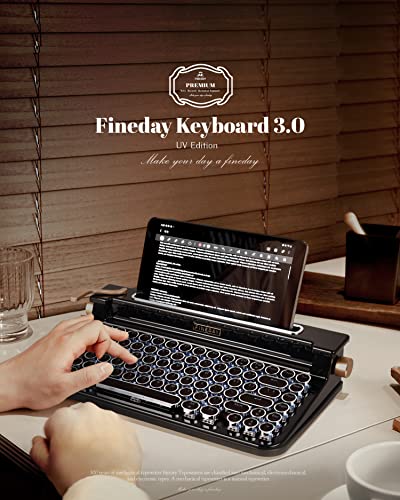 Fineday Keyboard 3.0, Blue Switch, Retro Wireless Mechanical Keyboard, Typewriter Designed, 83 Keys, Bluetooth 5.0 & Usb Up To 4 Devices, Wired & Wireless For Desktop Pc/Laptop Mac/Phone (Black) #TOP6
