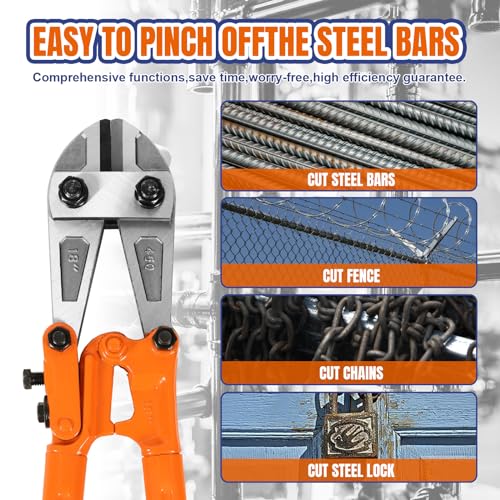 WADFOW 18" Medium Size Bolt Cutter: Soft Grip Rubber Ergonomic Handle Cutters Cutting Fence, Steel Wire, Chain, Screws, Rivet and Medium Padlock, Heavy-Duty - Thumbnail 6