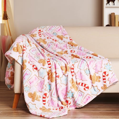 Pink Christmas Throw Blanket - Stylish and Cute Throw Blanket for Couch Chair or Bed - Pink Christmas Decor - Soft & Plush - 50 x 60
