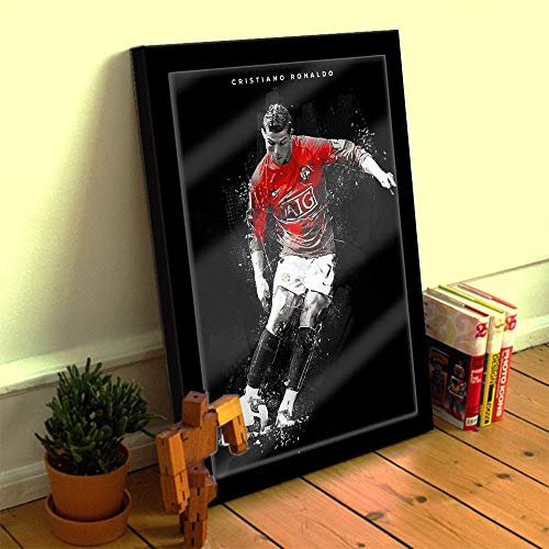 Quadro Decorativo Cristiano Ronaldo Arte 33x25 C/Vidro Sala Cor:Preto