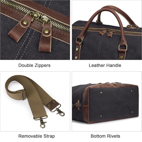 S-ZONE Duffle Bag for Travel 60L Canvas Duffel Bag Carry on Genuine Leather Overnight Weekender Bag for Men by S-ZONE - Used condition - Image 6