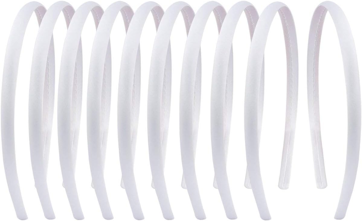 20 PCS 1 CM White Plain Satin Headbands Fabric Hard Head Bands Solid Color White Hoop DIY Craft Hairbands Hair Pieces for Women Girls