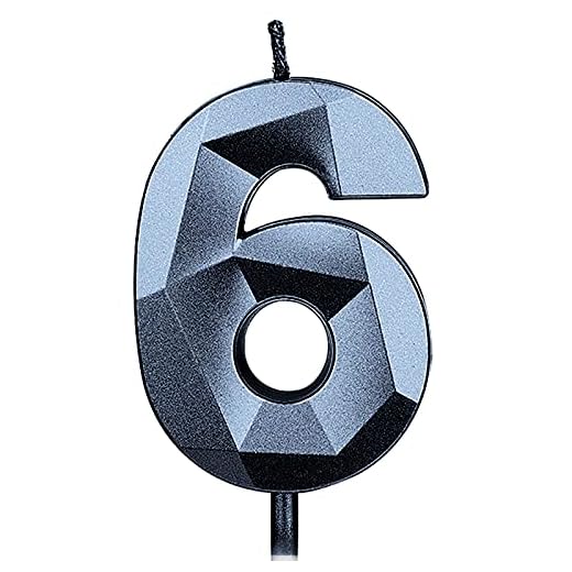 KINBOM 7cm Velas de Cumpleaños con Números Grandes, Forma de Diamante 3D Velas Cumpleaños Numeros Decoración para Tartas para Bodas Aniversarios Fiestas de Graduación Número 6(Negro)