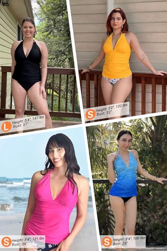 Image of Yonique Womens Two Piece Swimsuits Tummy Control Tankini Plus Size Bathing Suit Halter V Neck Swimwear
