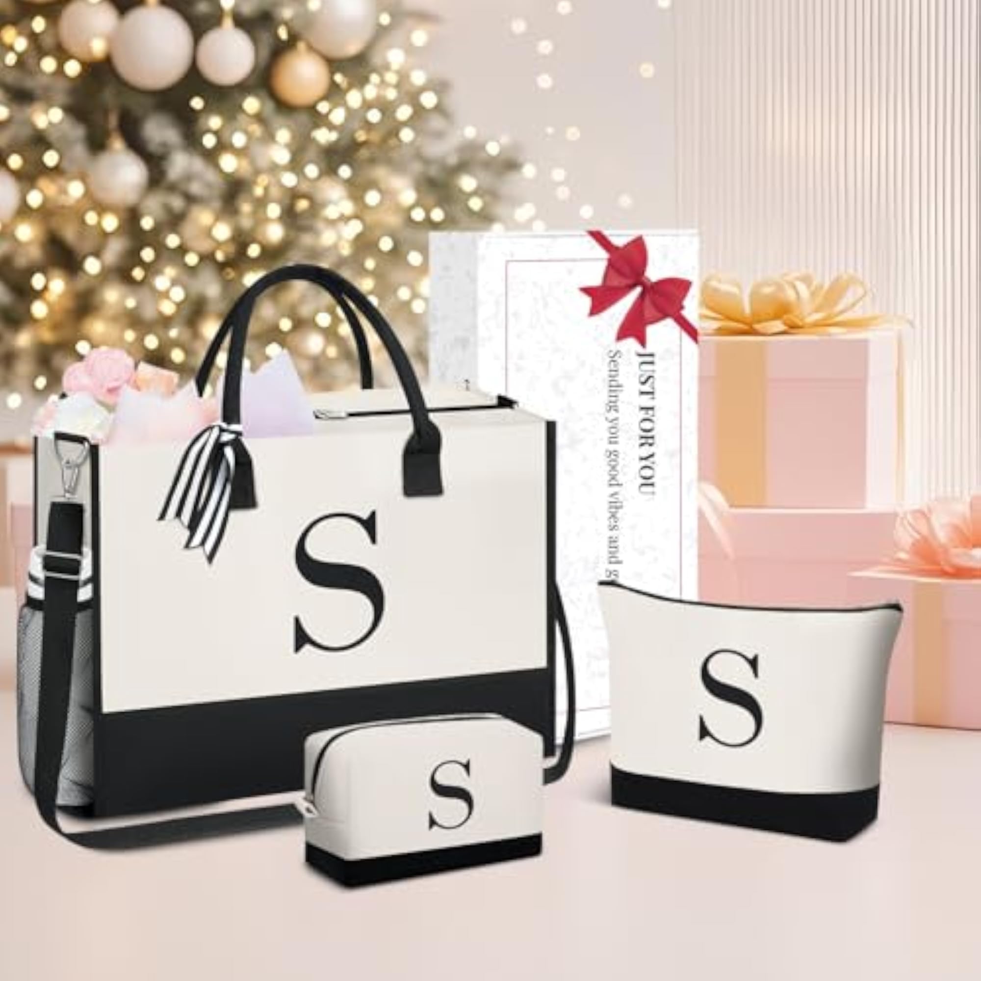 Personalized Tote Bag with 2 Makeup Bags, Birthday Gift