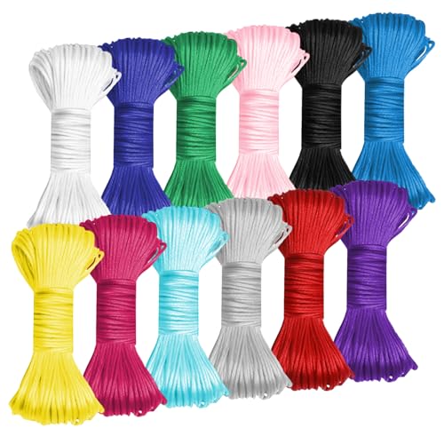 12 Stück Nylonschnur für Armbänder,1.5mm Seidenschnur,262 Yard Satinkordel Nylonfaden Armband Schnur,Perlgarn für Freundschaftsbänder,Nylonschnur für DIY-Armband Schmuck Machen,Handwerk,Knoten Faden