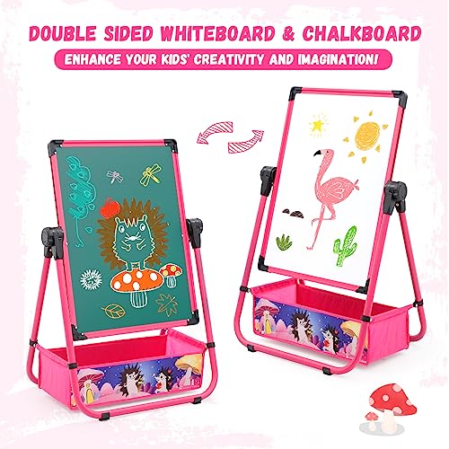 Arkyomi Kinderstaffelei, Stehende Maltafel aus Eisen, Höhenverstellbares Doppelseitiges Kunstzeichenbrett, um 360 Grad Drehbare Kreidetafel für Kinder mit stift buchstaben zubehör