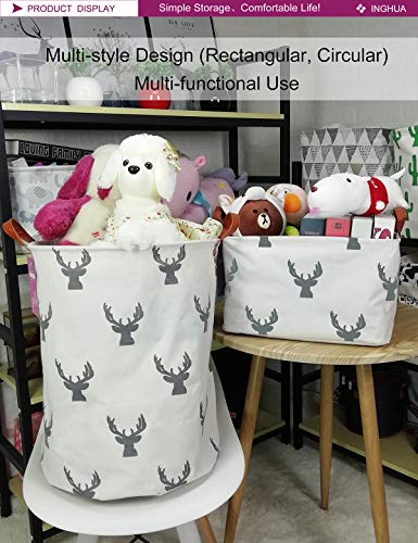 Image of Rectangular Storage Basket Fabric Organizer Bin for Toys,Books,Clothes,Gifts,Pets-Perfect for Home,Office,Nursery,Dorm,Shelf(Rec grey deer)