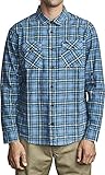 RVCA Men's Panhandle Long Sleeve Woven Button Front Flannel Shirt, Nautical Blue, S