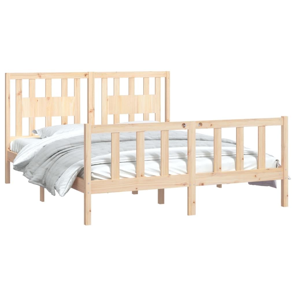 Lite drewno sosnowe Klasyczna rama z wezgłowiem Brąz 160x200 cm | Rama łóżka z wezgłowiem lite drewno sosnowe 160x200 cm solidna stabilna