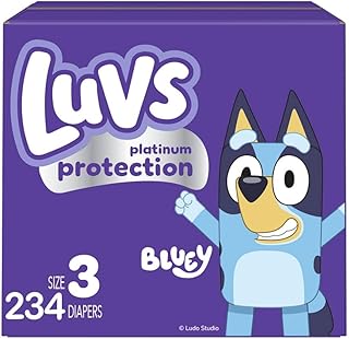 Luvs Pañales de bebé talla 3, pañales Bluey con protección platino para día y noche, talla 3, 234 unidades (el embalaje puede variar)