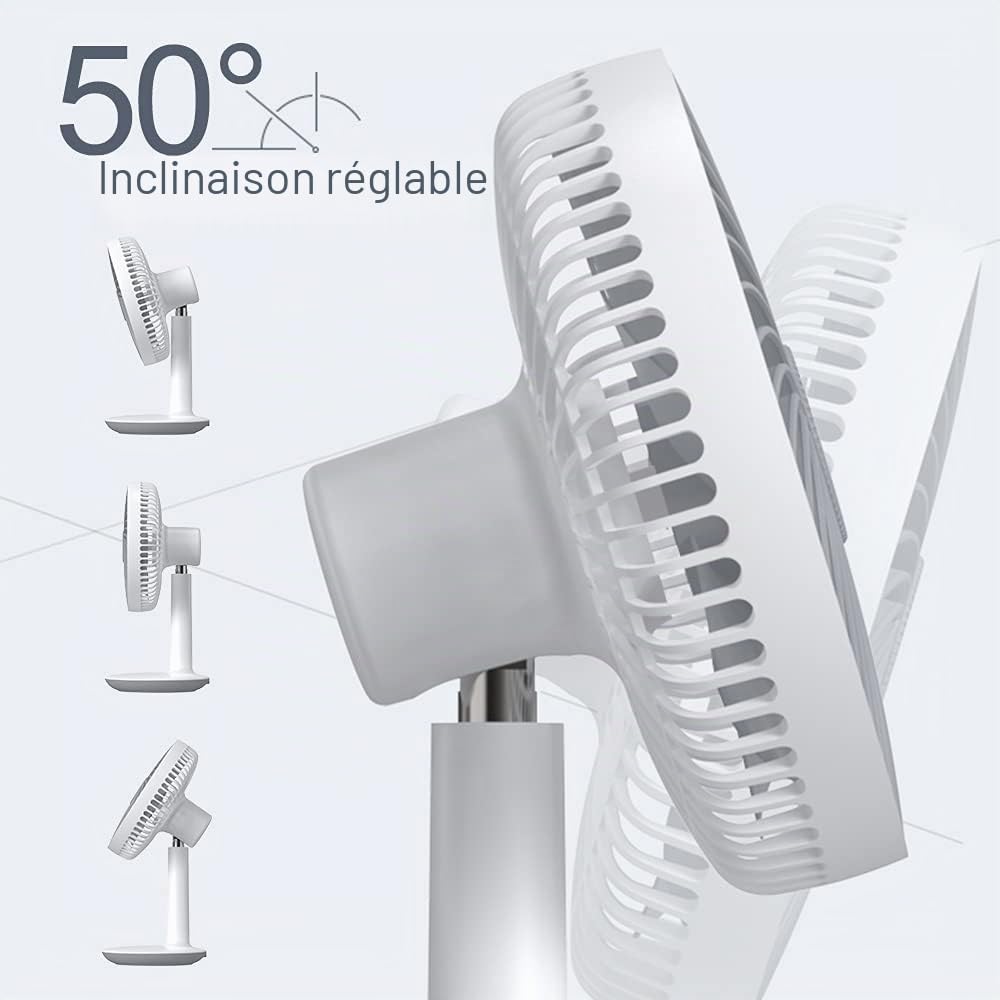 Mini Ventilateur Bureau, Ventilateur USB Rechargeable à 4000 Mah Batterie - 4 Vitesses, 16cm Petit Ventilateur De Table Silencieux , RéGlable 50°, portable Personnel Fan Pour Bureau, Chambre, Maison