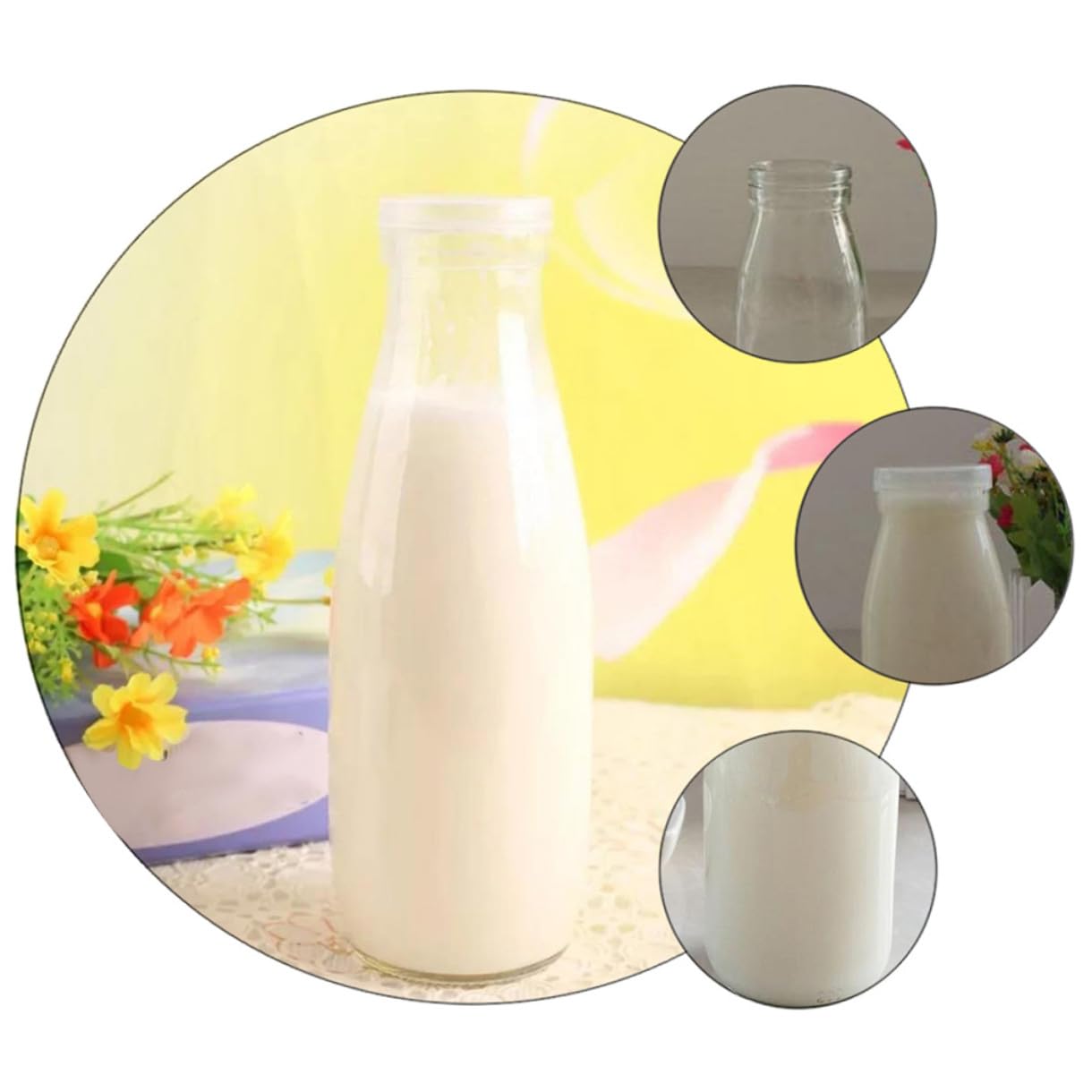 PRETYZOOM 4pezzi Bottiglie di Vetro Trasparente per Latte Yogurt Bevande Succhi con Coperchio