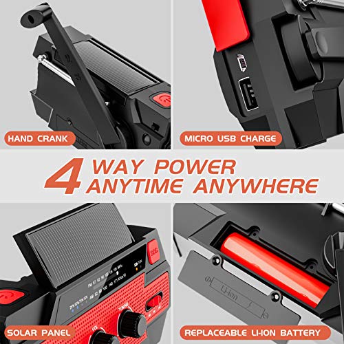 YIKANWEN Solar Radio,AM/FM Kurbelradio Tragbar USB Notfallradio mit 4000mAh Wiederaufladbare Batterie und Handkurbel… - Image 4
